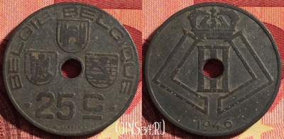 Бельгия 25 сантимов 1946 года, E - Q, KM# 132, 260i-063