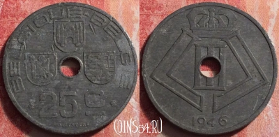 Бельгия 25 сантимов 1946 года, Q - E, KM# 136, 201j-014