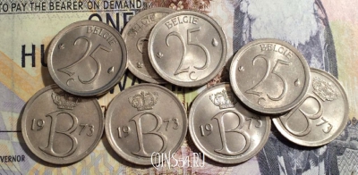 Бельгия 25 сантимов 1973 года, BELGIE, KM# 154, 169-083