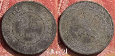 Бельгия 25 сантимов 1917 года, KM# 82, 142l-037