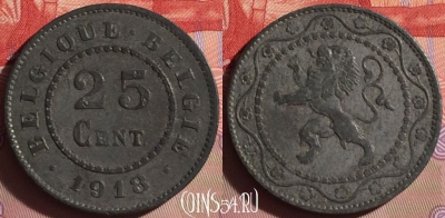 Бельгия 25 центов 1918 года, KM# 82, 059j-115