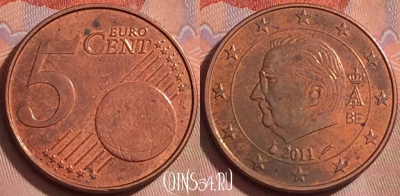 Бельгия 5 евроцентов 2011 года, KM# 297, 261k-042