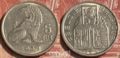 Бельгия 5 франков 1939 года, E - Q, KM# 117, 069s-029