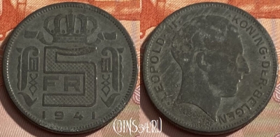Бельгия 5 франков 1941 г., DER BELGEN, KM# 130, 278q-029