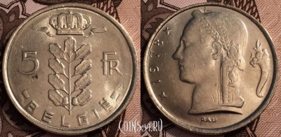 Бельгия 5 франков 1978 года, BELGIE, 64-064a