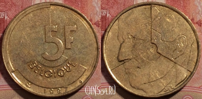 Бельгия 5 франков 1987 года, BELGIQUE, KM# 163, 209-020