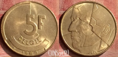 Бельгия 5 франков 1988 года, BELGIE, KM# 164, 143m-051