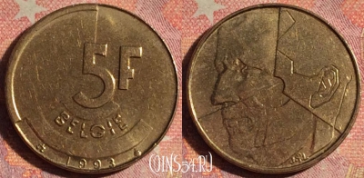 Бельгия 5 франков 1993 года, 'BELGIE', KM# 164, 192i-039