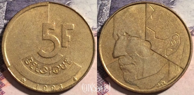 Бельгия 5 франков 1993 года, BELGIQUE, KM# 163, 174-039