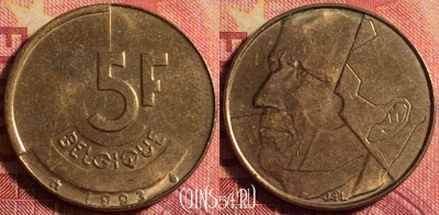 Бельгия 5 франков 1993 года, BELGIQUE, KM# 163, 176j-087