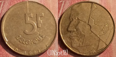 Бельгия 5 франков 1993 года, BELGIQUE, KM# 163, 427-104