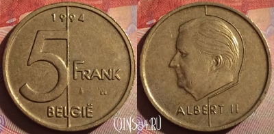Бельгия 5 франков 1994 года, 'BELGIE', KM# 190, 330g-050