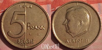 Бельгия 5 франков 1994 года, BELGIE, KM# 190, 058i-046
