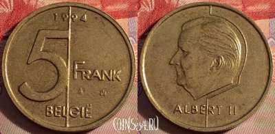 Бельгия 5 франков 1994 года, BELGIE, KM# 190, 092a-091