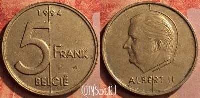 Бельгия 5 франков 1994 года, BELGIE, KM# 190, 141n-013