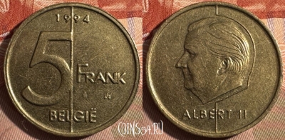 Бельгия 5 франков 1994 года, BELGIE, KM# 190, s423s-059