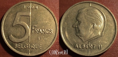 Бельгия 5 франков 1994 года, BELGIQUE, 55-098
