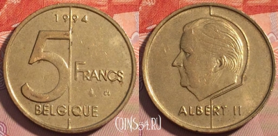 Бельгия 5 франков 1994 года, BELGIQUE, KM# 189, 118c-100