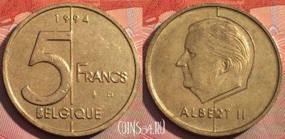 Бельгия 5 франков 1994 года, BELGIQUE, KM# 189, 264a-124