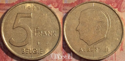 Бельгия 5 франков 1998 года, 'BELGIE', KM# 190, 163a-119
