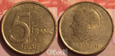 Бельгия 5 франков 1998 года, BELGIE, KM# 190, 081o-132