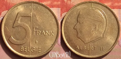Бельгия 5 франков 1998 года, BELGIE, KM# 190, 090o-074