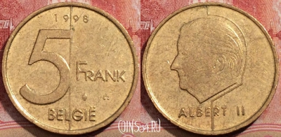 Бельгия 5 франков 1998 года, BELGIE, KM# 190, 207-139