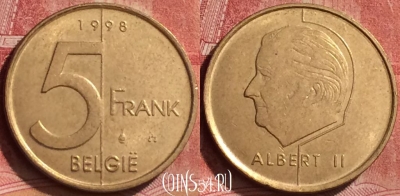 Бельгия 5 франков 1998 года, BELGIE, KM# 190, 262l-134