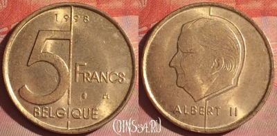 Бельгия 5 франков 1998 года, BELGIQUE, KM# 189, 049i-119