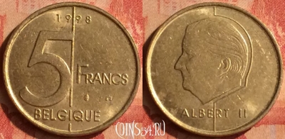Бельгия 5 франков 1998 года, BELGIQUE, KM# 189, 050n-094