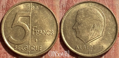 Бельгия 5 франков 1998 года, BELGIQUE, KM# 189, 082r-017