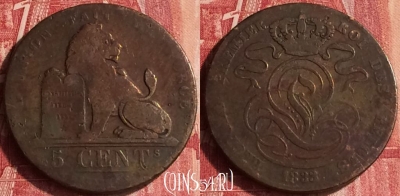 Бельгия 5 сантимов 1833 года, KM# 5, 337o-052