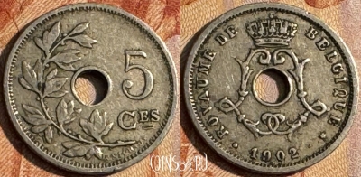 Бельгия 5 сантимов 1902 г., BELGIQUE, KM# 46, 154s-128 ♛