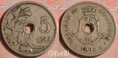 Бельгия 5 сантимов 1904 года, BELGIQUE, KM# 54, 307o-134