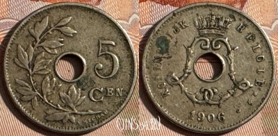 Бельгия 5 сантимов 1906 года, BELGIE, KM# 55, 250s-071