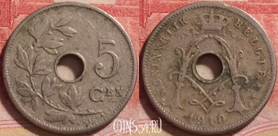 Бельгия 5 сантимов 1910 года, 'BELGIE', KM# 67, 244j-165