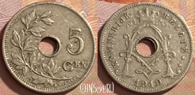 Бельгия 5 сантимов 1910 года, BELGIE, KM# 67, 218p-110