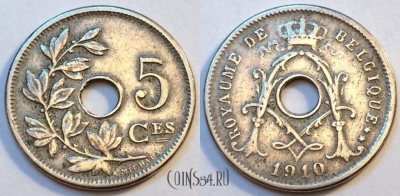 Бельгия 5 сантимов 1910 года, BELGIQUE, 81-068a