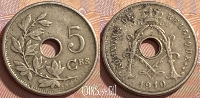 Бельгия 5 сантимов 1910 года, BELGIQUE, KM# 66, 218p-083