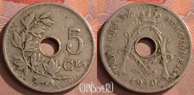 Бельгия 5 сантимов 1910 года, BELGIQUE, KM# 66, 272o-096