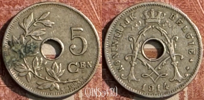 Бельгия 5 сантимов 1914 года, BELGIE, KM# 67, 122s-098