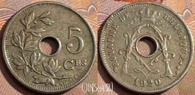 Бельгия 5 сантимов 1920 года, BELGIQUE, KM# 66, 167s-002