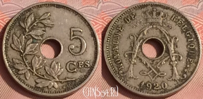 Бельгия 5 сантимов 1920 года, BELGIQUE, KM# 66, 323o-111