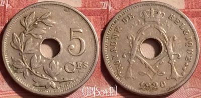 Бельгия 5 сантимов 1920 года, BELGIQUE, KM# 66, 356l-036