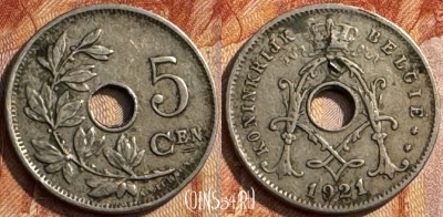 Бельгия 5 сантимов 1921 года, BELGIE, KM# 67, 281s-008