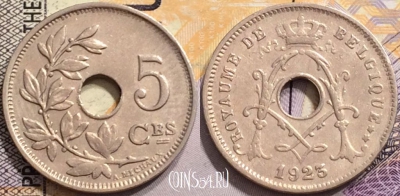 Бельгия 5 сантимов 1923 года, BELGIQUE, KM# 66, 148-028