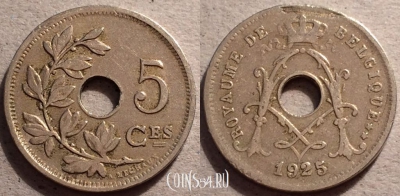 Бельгия 5 сантимов 1925 года, BELGIQUE, KM# 66, 87-020a