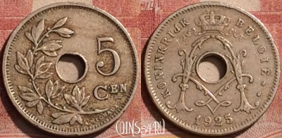 Бельгия 5 сантимов 1925 года, BELGIE, KM# 67, 193l-104