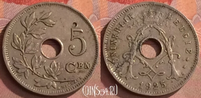 Бельгия 5 сантимов 1925 года, BELGIE, KM# 67, 271o-084