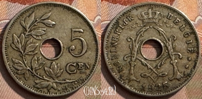 Бельгия 5 сантимов 1925 года, BELGIE, KM# 67, 274s-094